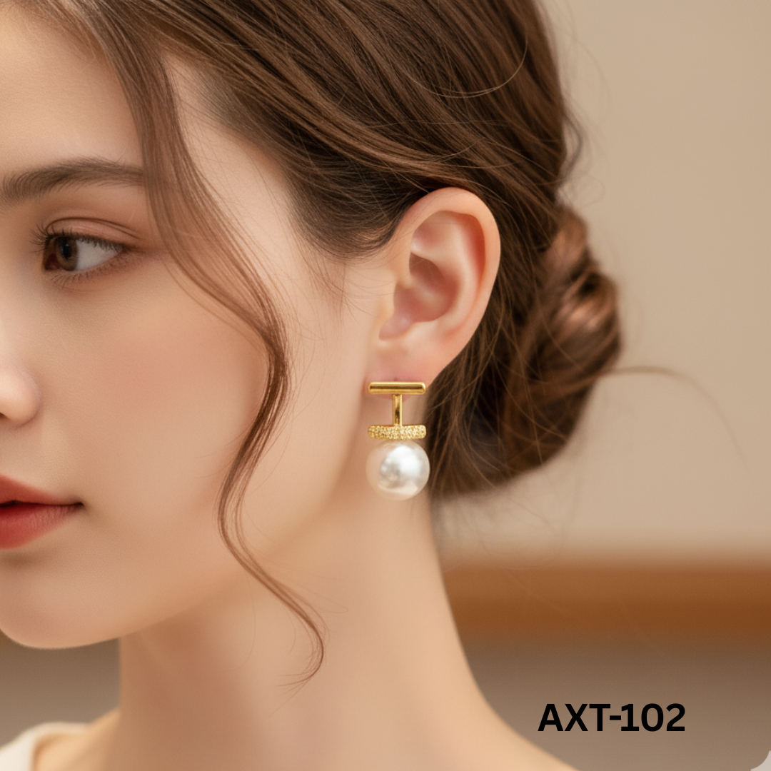 AXT-102 Golden Pearl Zircon Korean Earing By BSM - BSM WHOLESALE