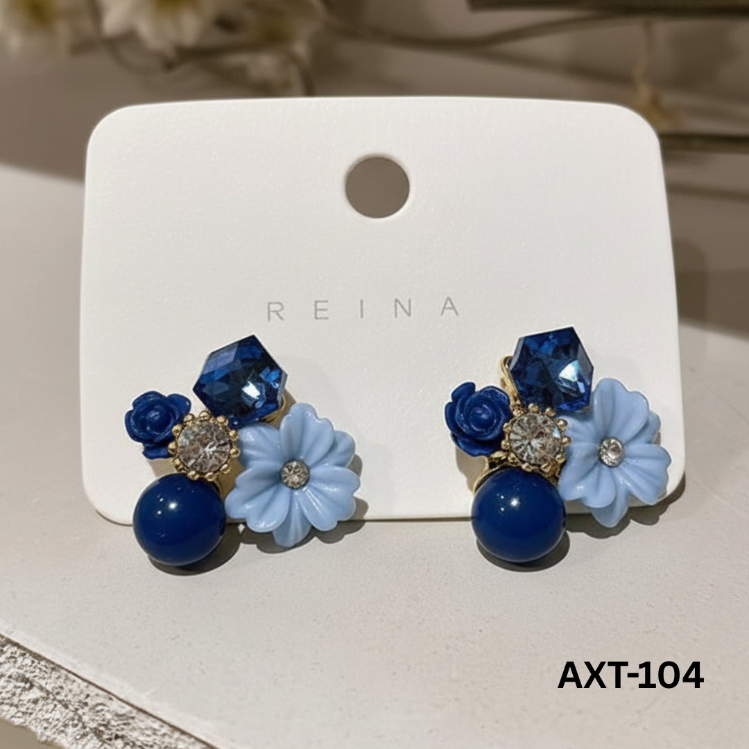 AXT-104 - Blue Flower - Earrings - BSM WHOLESALE
