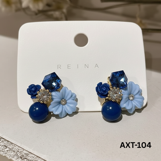 AXT-104 - Blue Flower - Earrings - BSM WHOLESALE