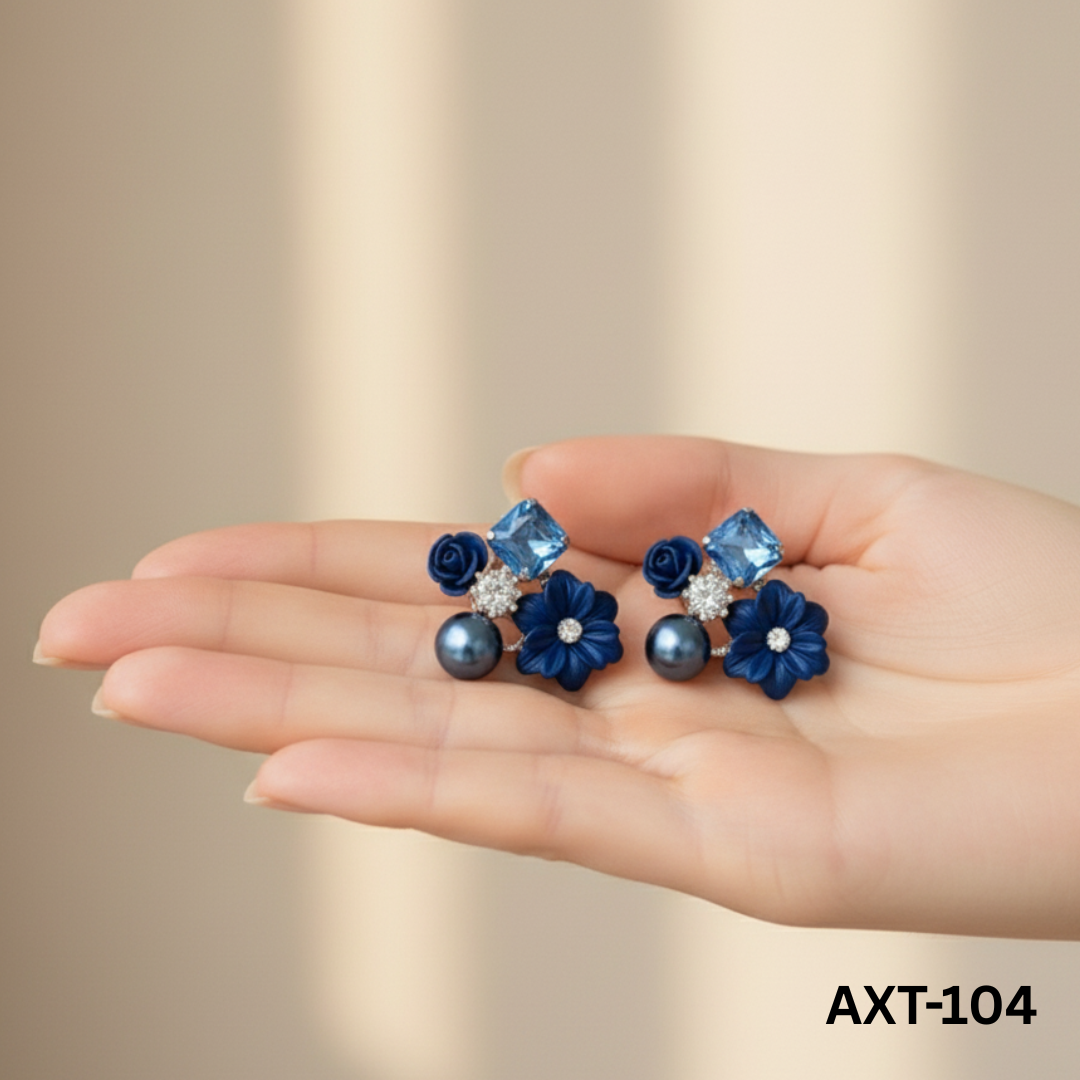 AXT-104 - Blue Flower - Earrings - BSM WHOLESALE