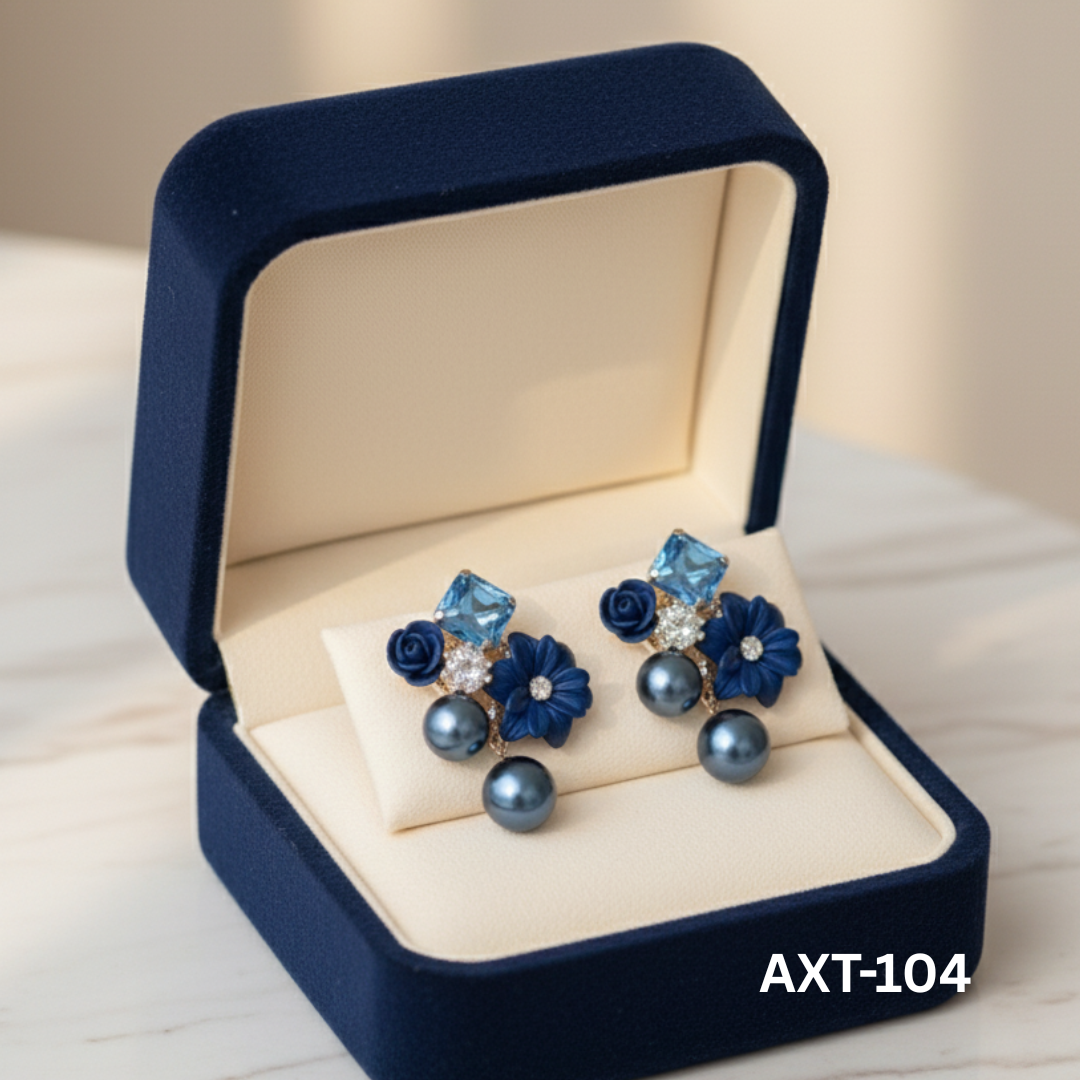 AXT-104 - Blue Flower - Earrings - BSM WHOLESALE