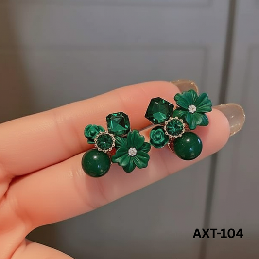 AXT-104 - Green Flower - Earrings - BSM WHOLESALE
