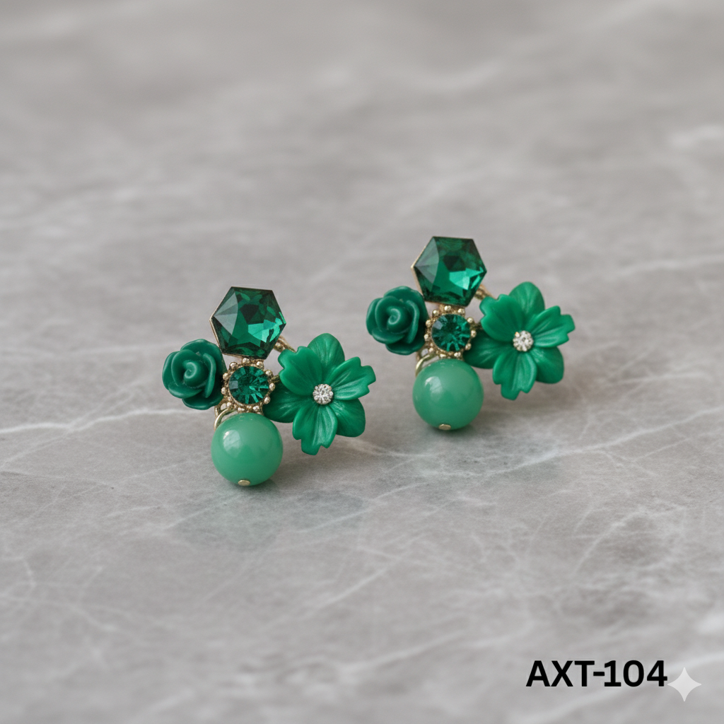 AXT-104 - Green Flower - Earrings - BSM WHOLESALE