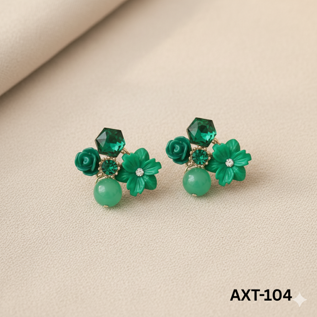 AXT-104 - Green Flower - Earrings - BSM WHOLESALE