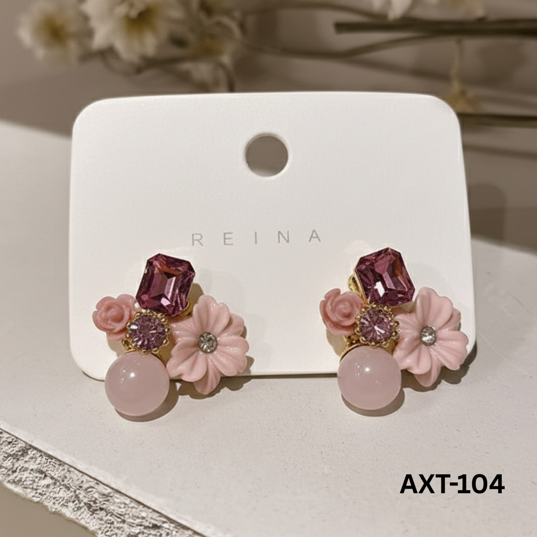 AXT-104 - Pink Flower - Earrings - BSM WHOLESALE