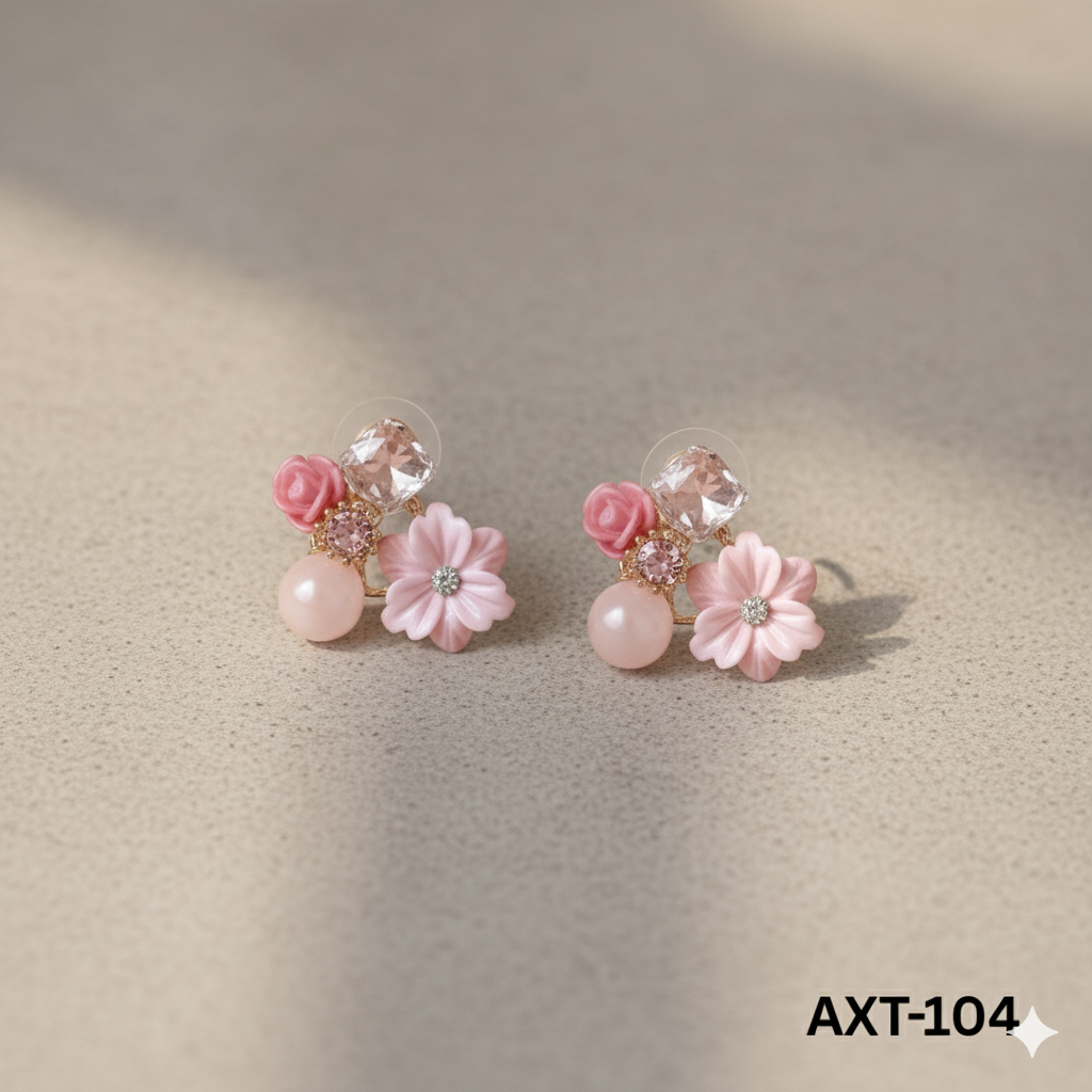 AXT-104 - Pink Flower - Earrings - BSM WHOLESALE