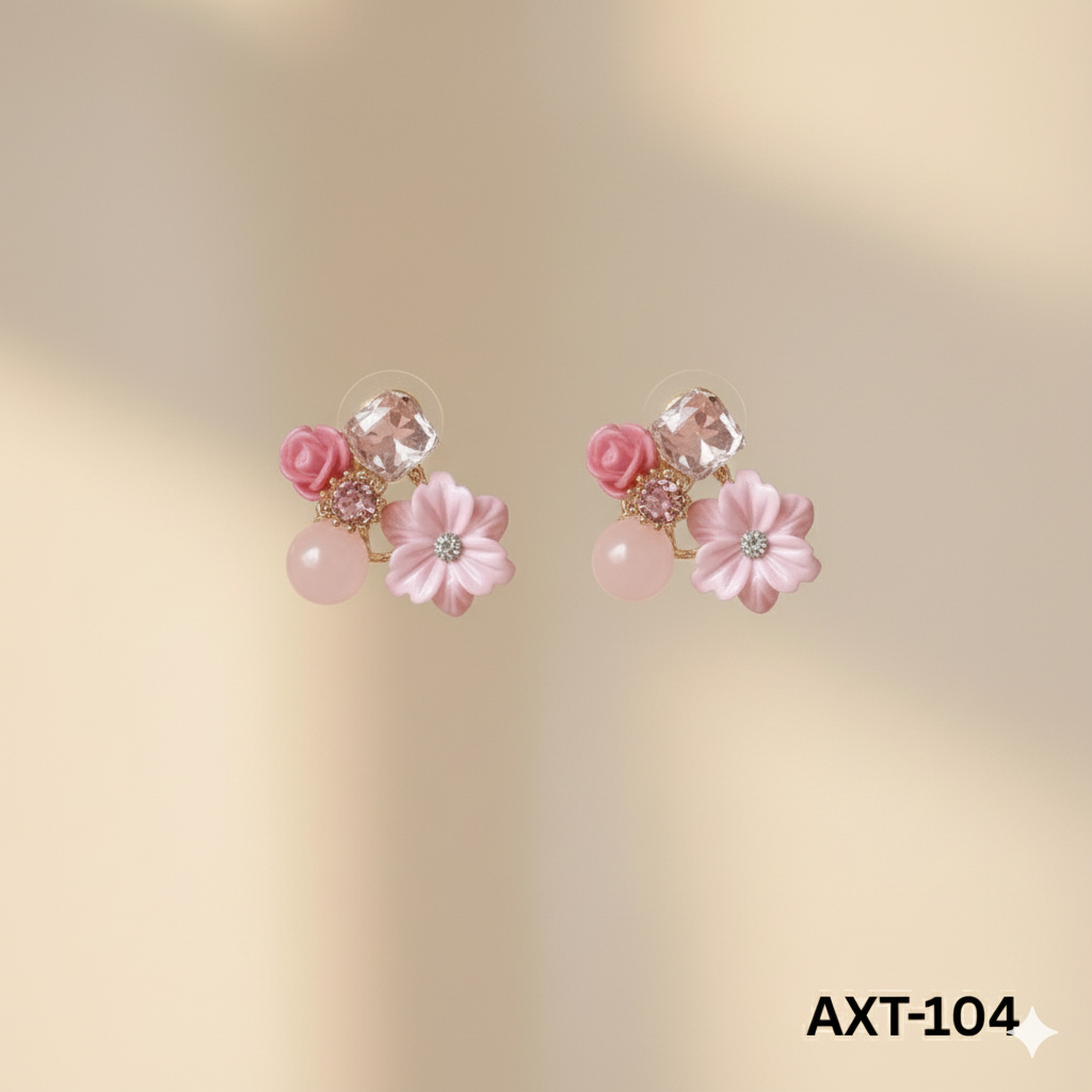 AXT-104 - Pink Flower - Earrings - BSM WHOLESALE