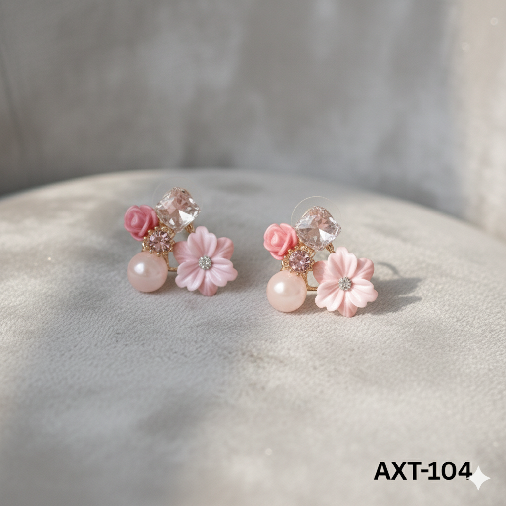 AXT-104 - Pink Flower - Earrings - BSM WHOLESALE