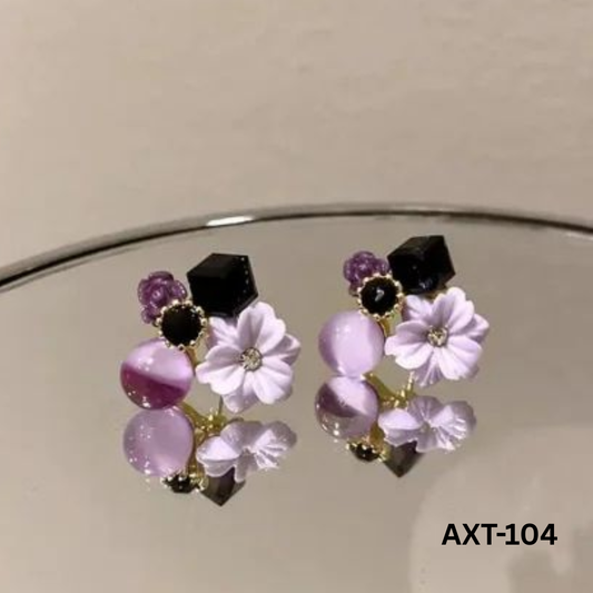 AXT-104 - Purple Flower - Earrings - BSM WHOLESALE