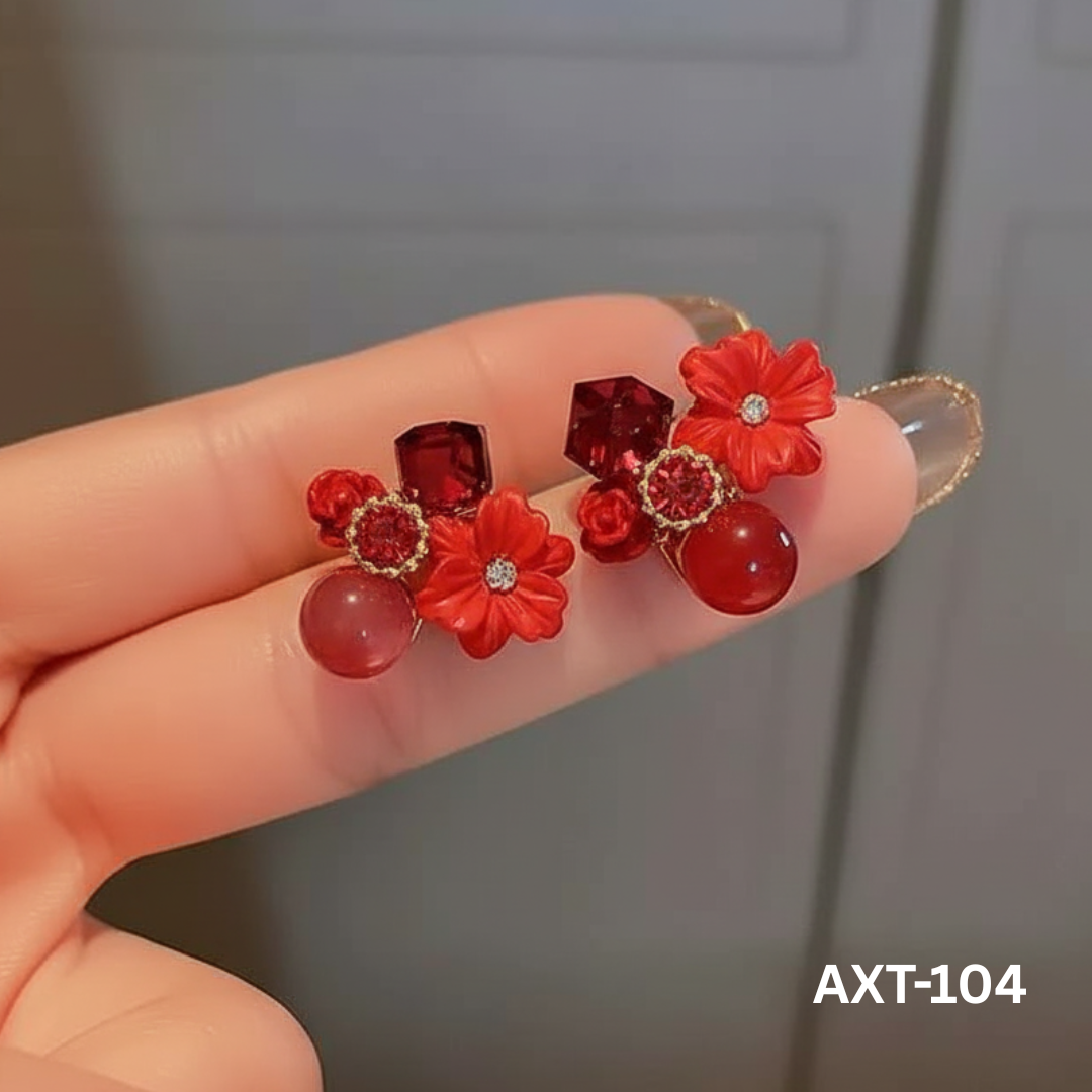 AXT-104 - Red Flower - Earrings - BSM WHOLESALE
