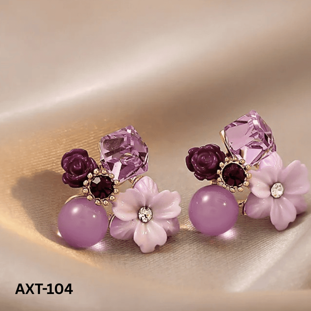 AXT-104 Flower Crystal Korean Earrings By BSM - BSM WHOLESALE