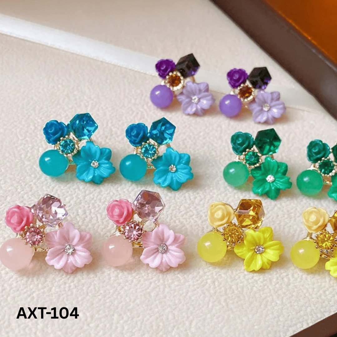 AXT-104 Flower Crystal Korean Earrings By BSM - BSM WHOLESALE