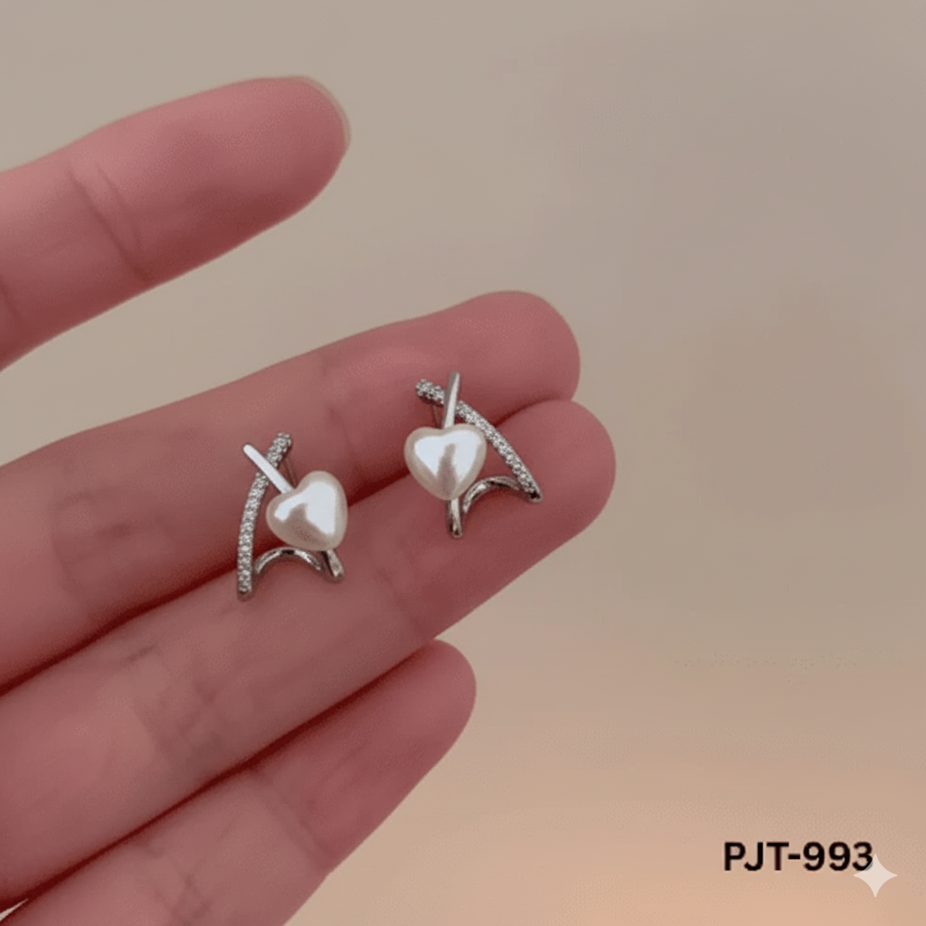PJT-993 Silver Cross Heart Peal Korean Earrings By BSM - BSM WHOLESALE