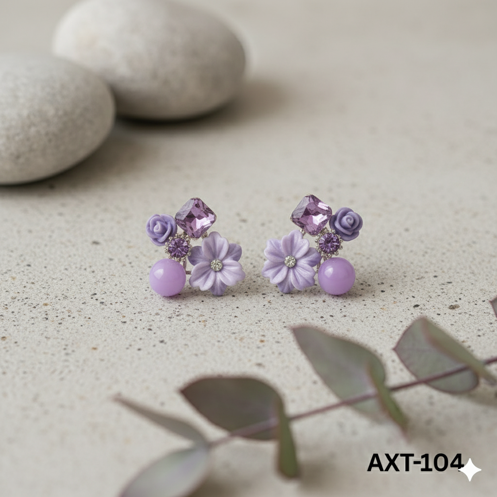 AXT-104 - Purple Flower - Earrings - BSM WHOLESALE