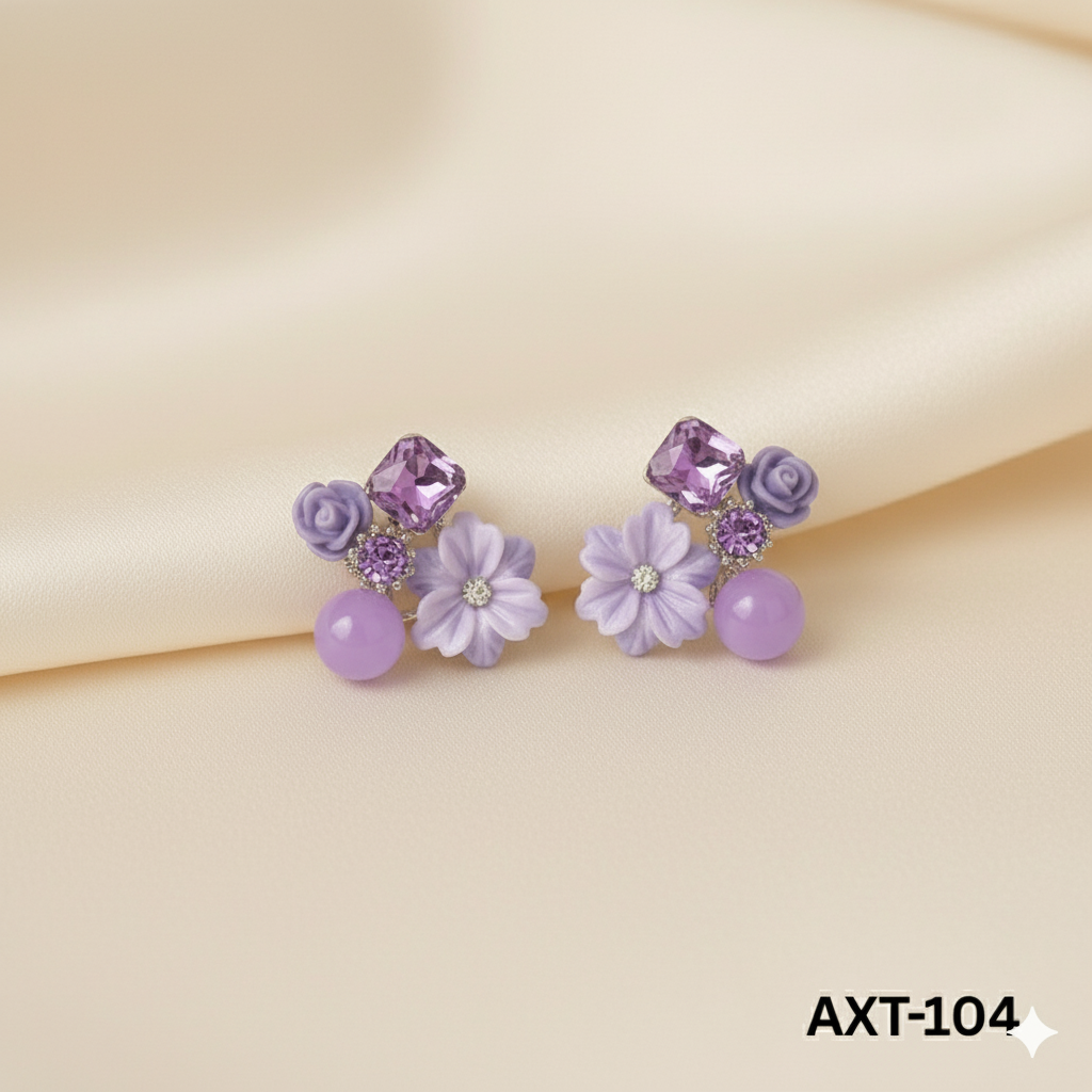 AXT-104 - Purple Flower - Earrings - BSM WHOLESALE