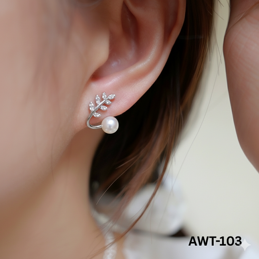 AWT-103 Silver Leaf Pearl Korean Earrings By BSM - BSM WHOLESALE