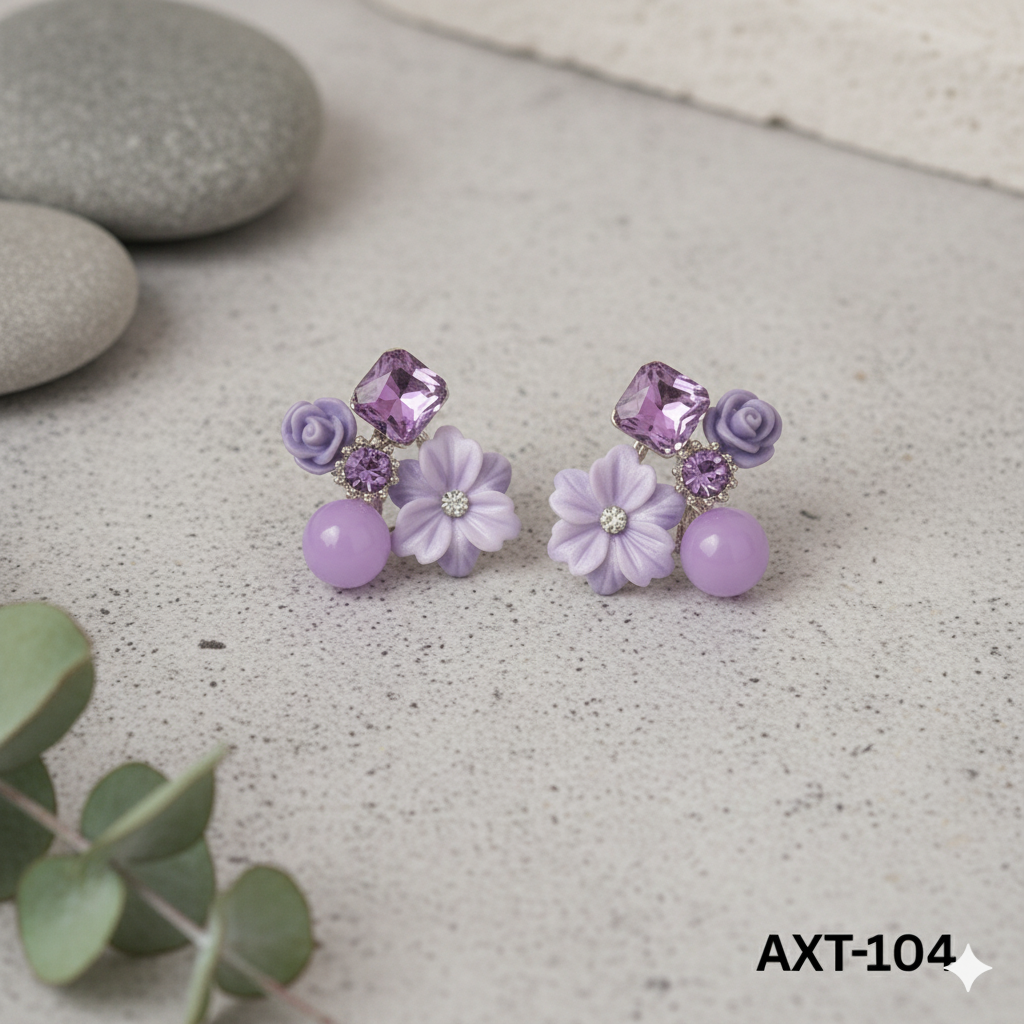 AXT-104 - Purple Flower - Earrings - BSM WHOLESALE