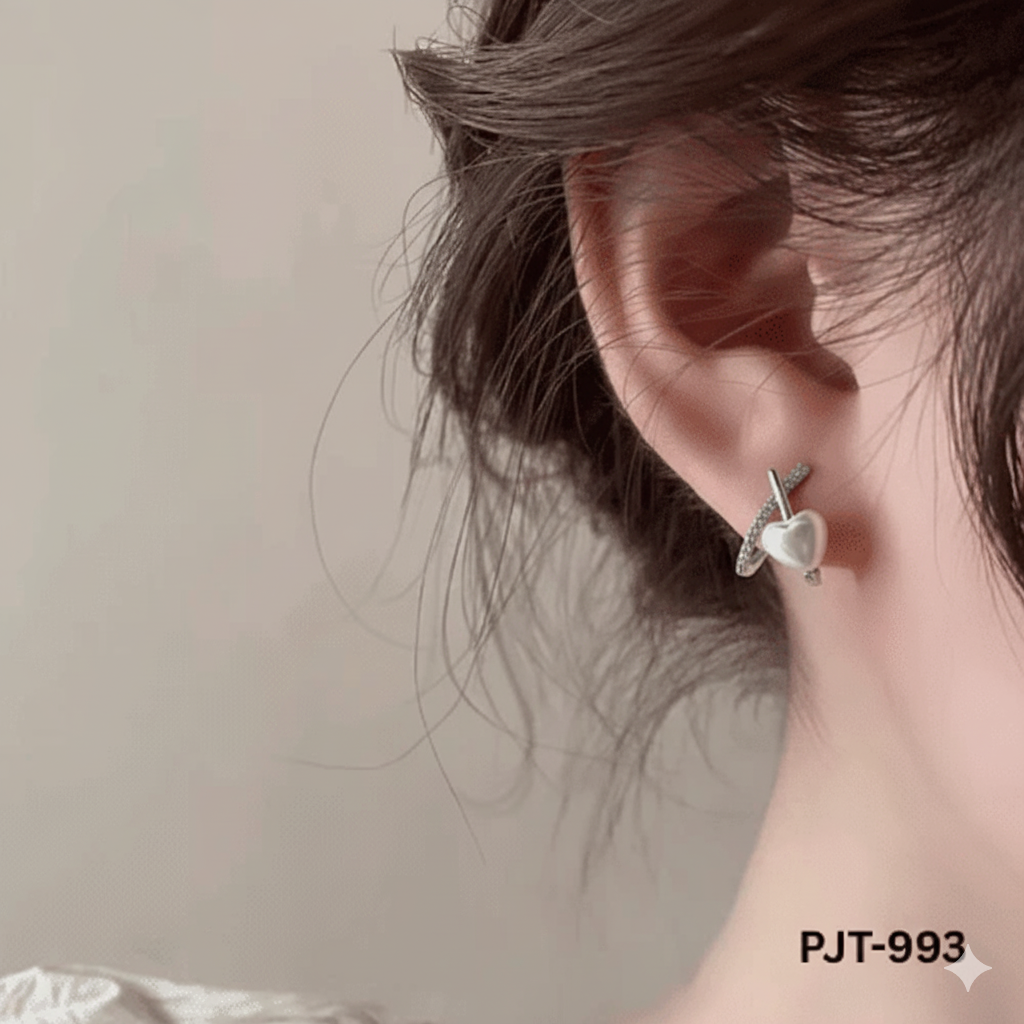 PJT-993 Silver Cross Heart Peal Korean Earrings By BSM - BSM WHOLESALE