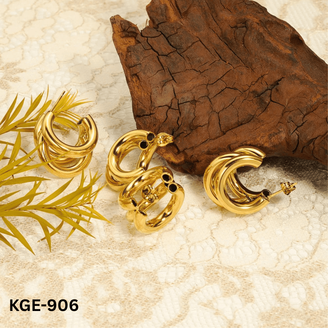 KGE- 906 - Golden Three-layer Hoops - Earrings - BSM WHOLESALE