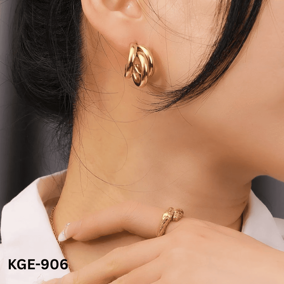 KGE- 906 - Golden Three-layer Hoops - Earrings - BSM WHOLESALE