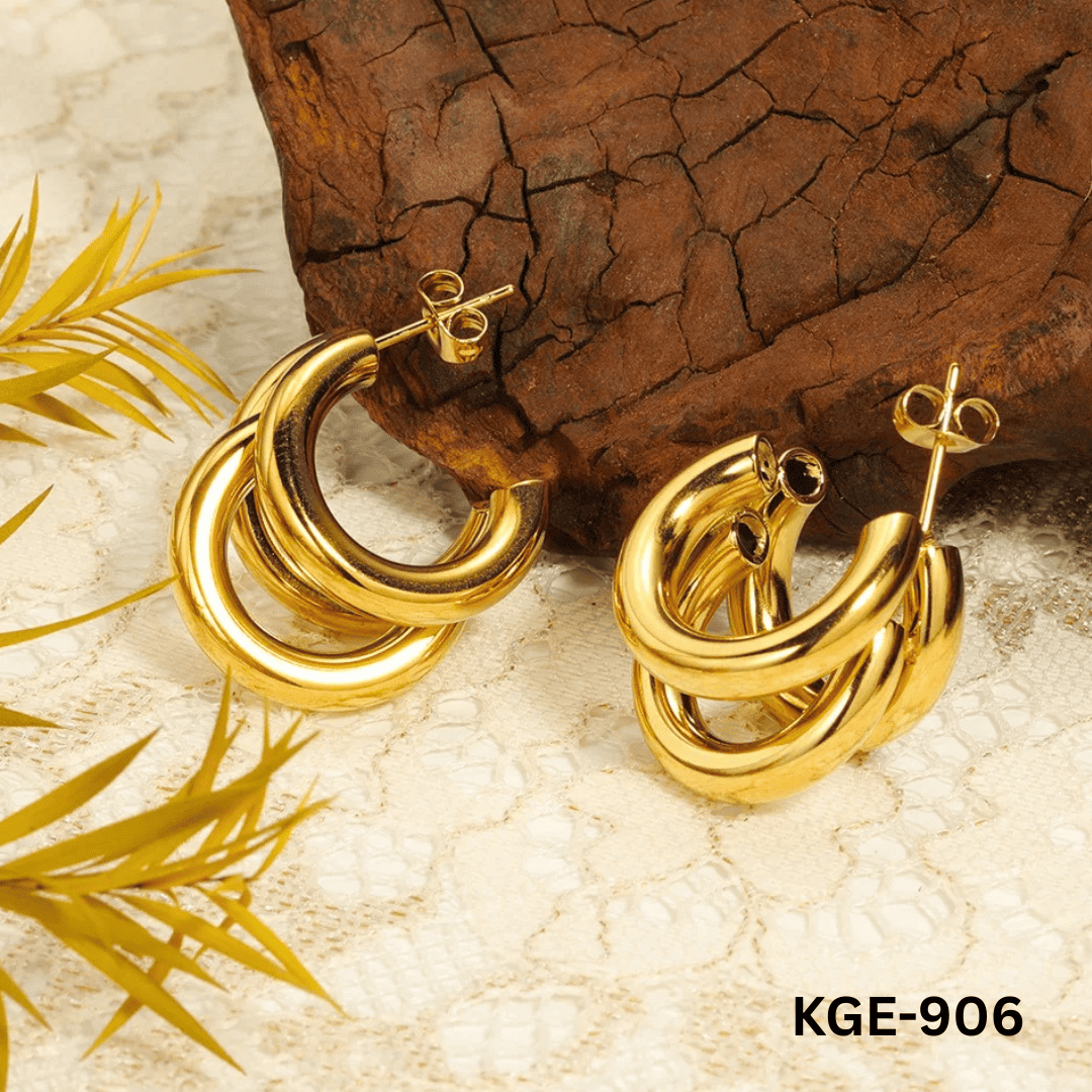 KGE- 906 - Golden Three-layer Hoops - Earrings - BSM WHOLESALE