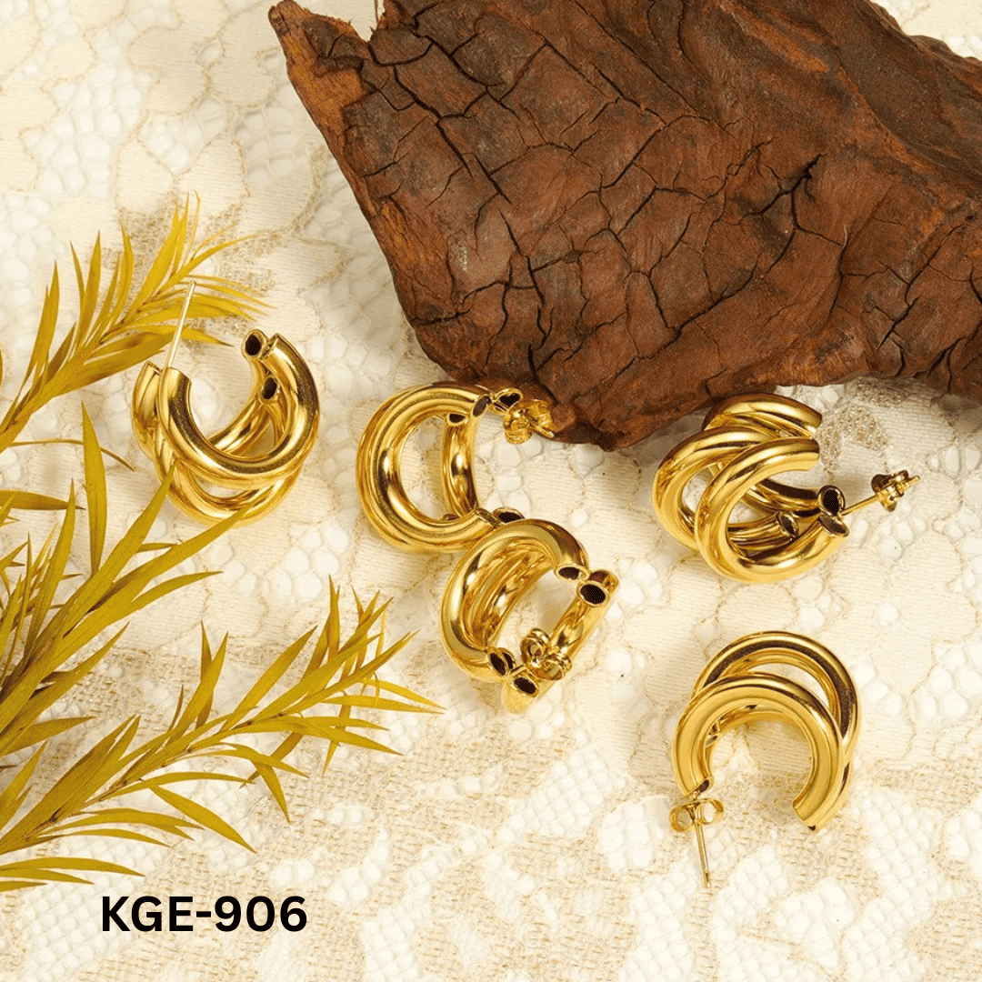 KGE- 906 - Golden Three-layer Hoops - Earrings - BSM WHOLESALE