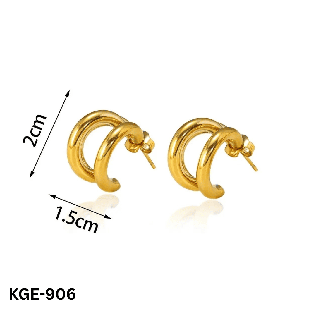 KGE- 906 - Golden Three-layer Hoops - Earrings - BSM WHOLESALE