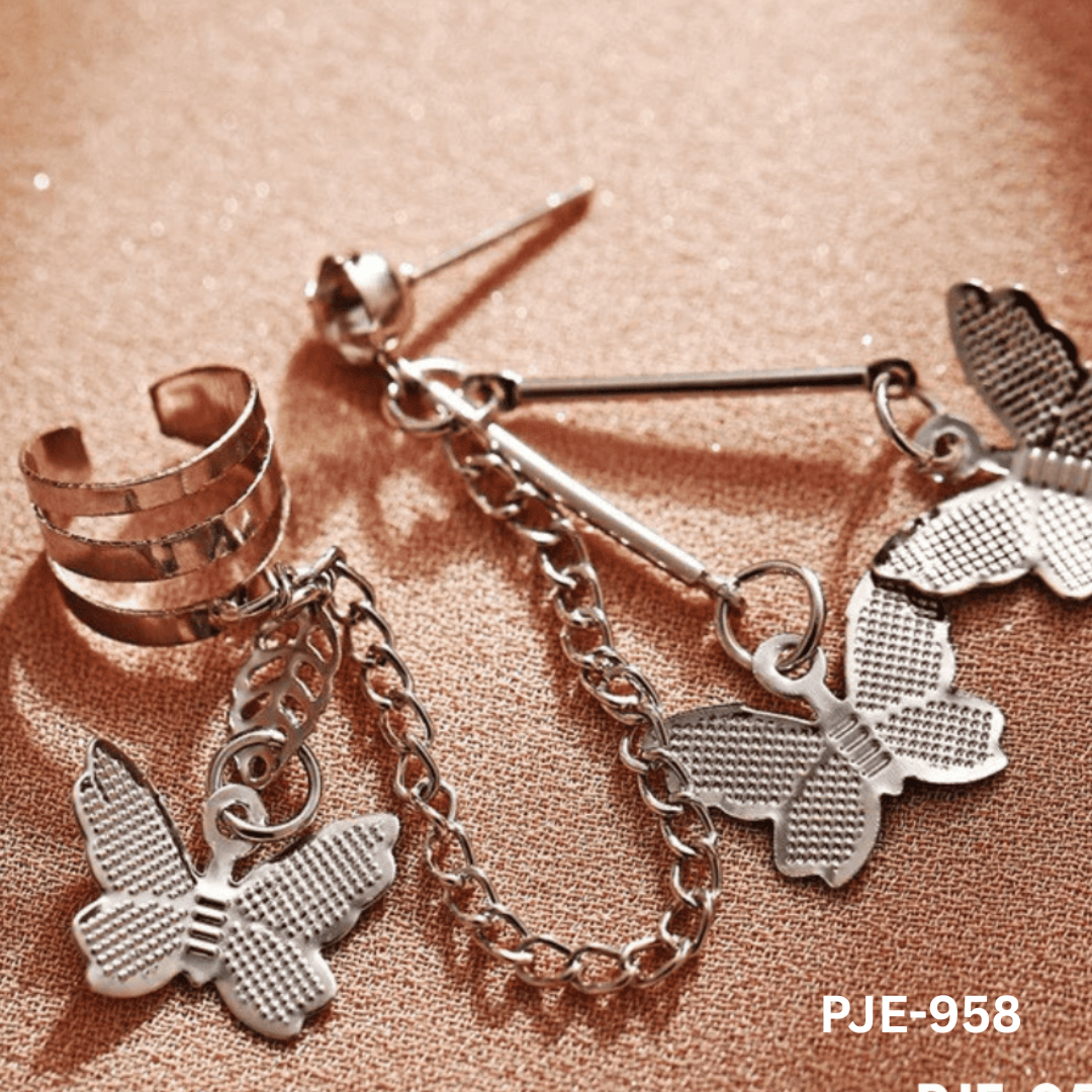 PJE-958 - Silver Butterfly - Earrings - BSM WHOLESALE