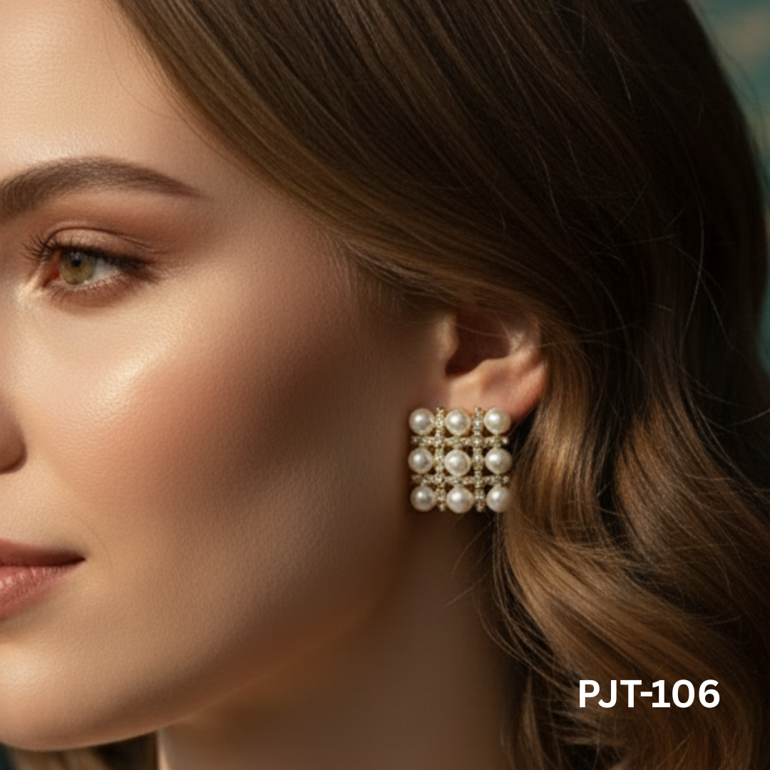 PJT-106 - Golden Pearl Square - Earrings - BSM WHOLESALE