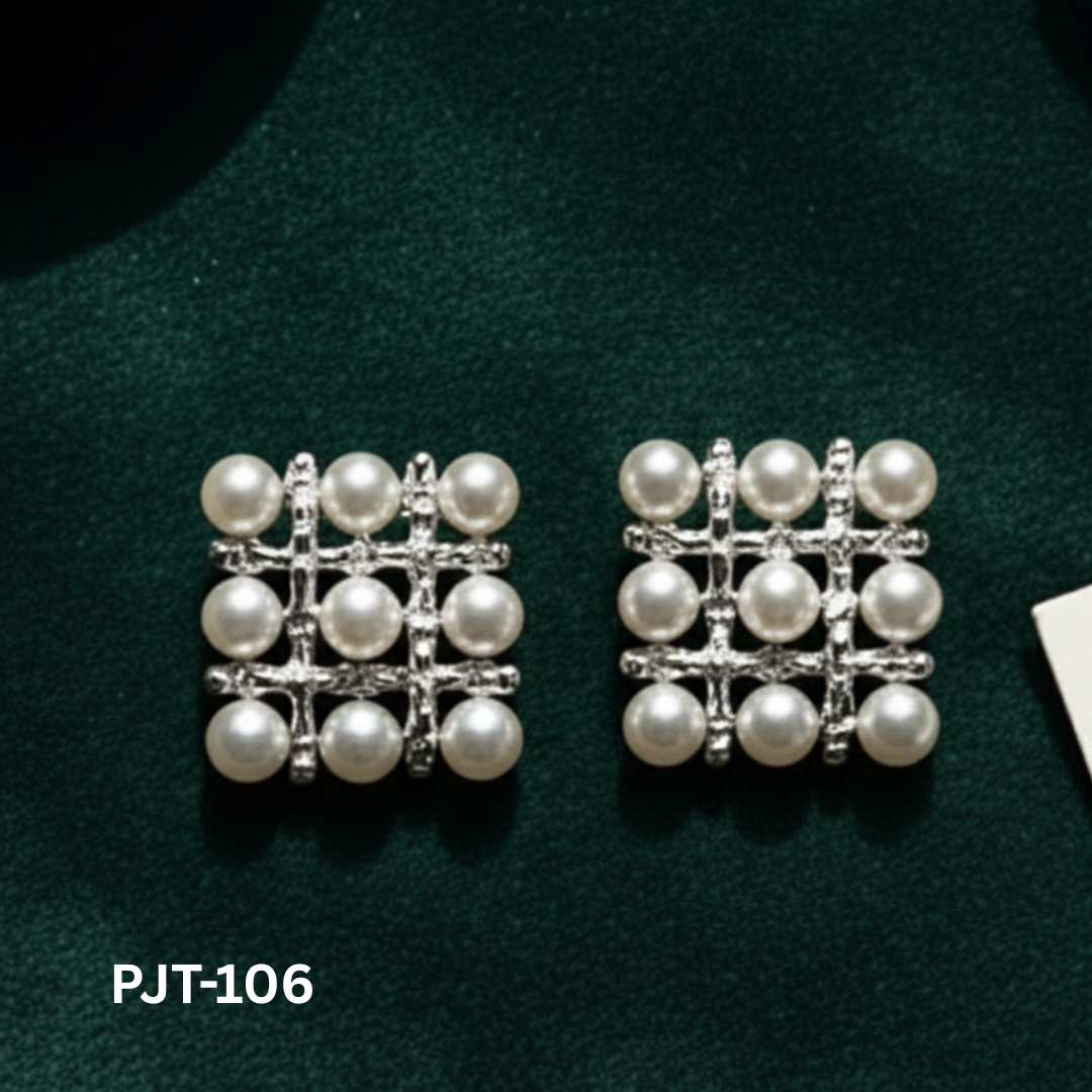 PJT-106 - Silver Pearl Square - Earrings - BSM WHOLESALE