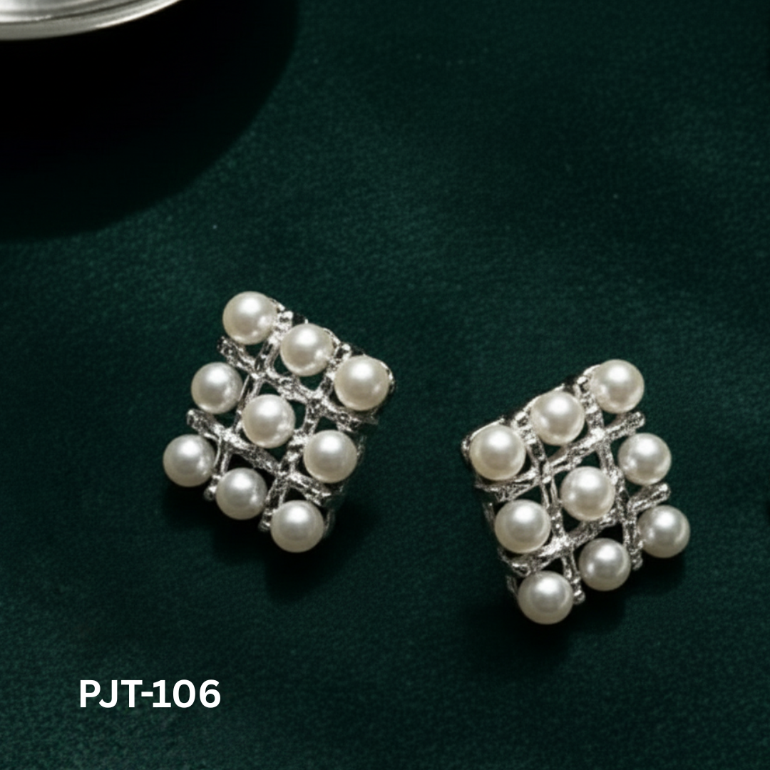 PJT-106 - Silver Pearl Square - Earrings - BSM WHOLESALE