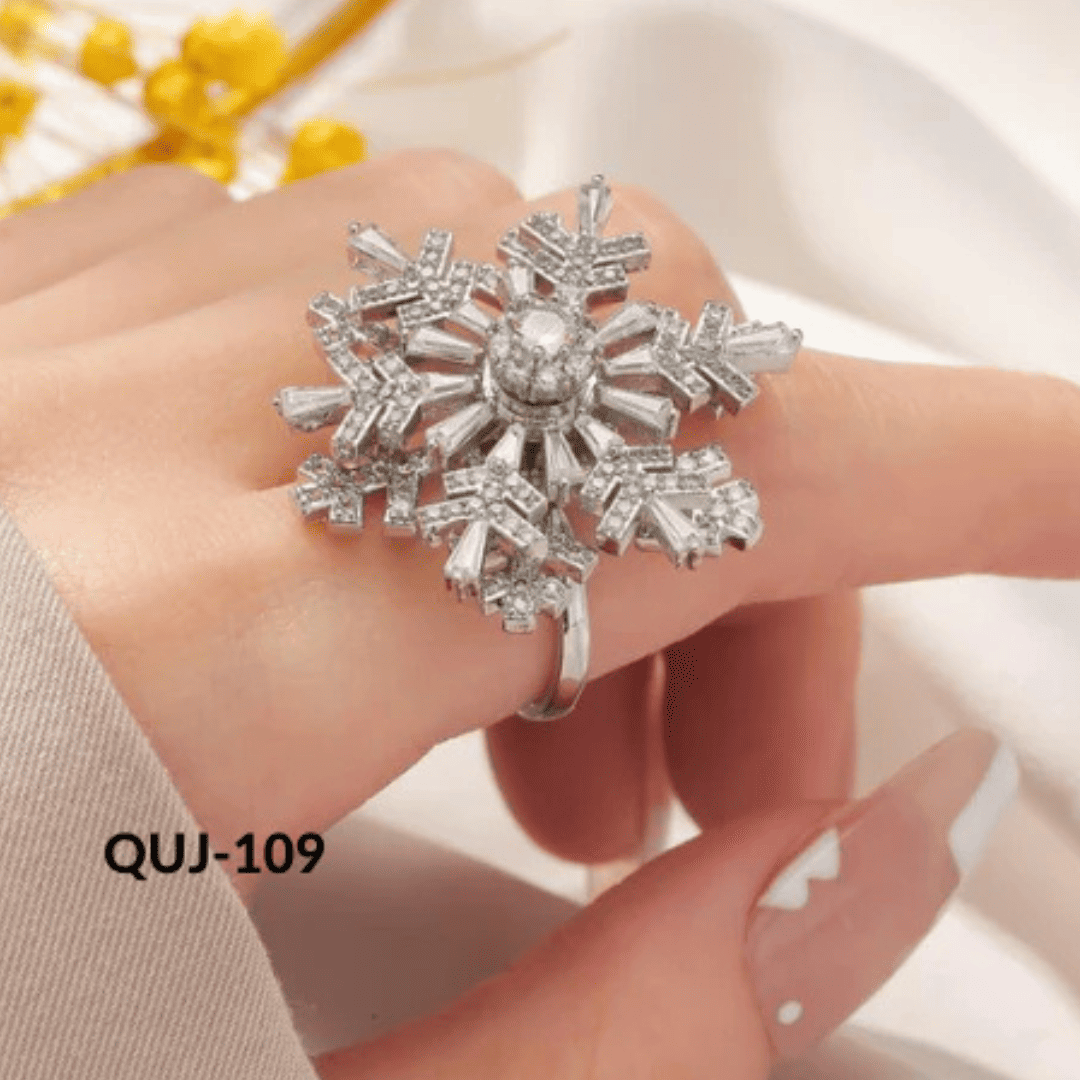 QUJ-109 Silver Sparkling Flower Rotating Rings by BSM - BSM WHOLESALE