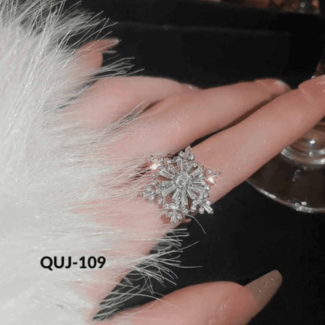 QUJ-109 Silver Sparkling Flower Rotating Rings by BSM - BSM WHOLESALE