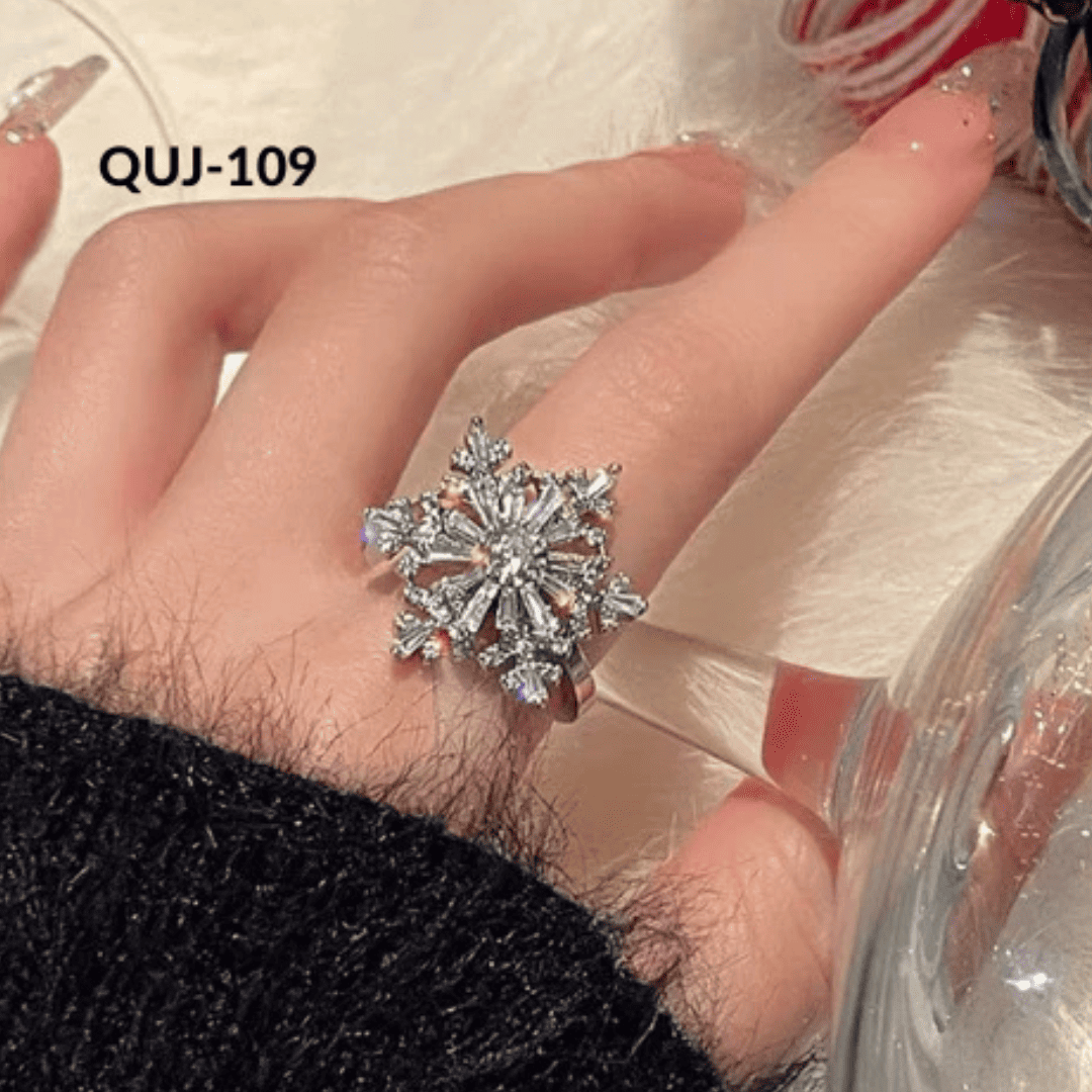 QUJ-109 Silver Sparkling Flower Rotating Rings by BSM - BSM WHOLESALE