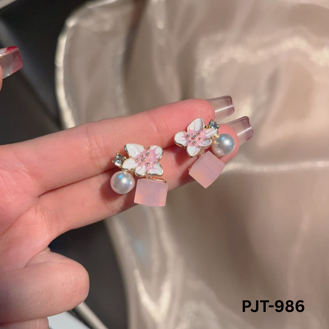 PJT-986 - Pink Flower - Earrings - BSM WHOLESALE
