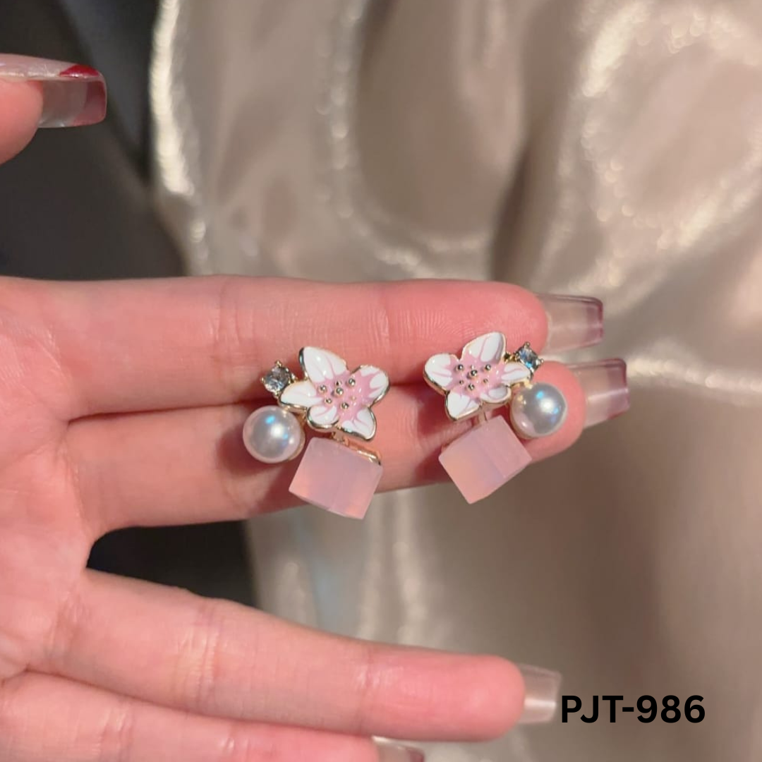 PJT-986 - Pink Flower - Earrings - BSM WHOLESALE