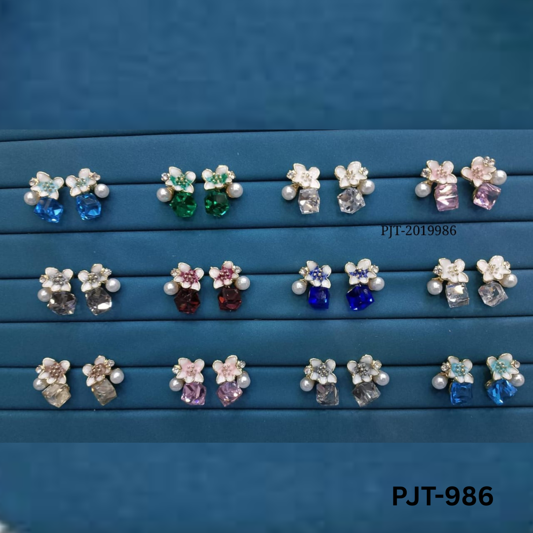 PJT-986 Blue Crystal Flower Korean Earrings By BSM - BSM WHOLESALE