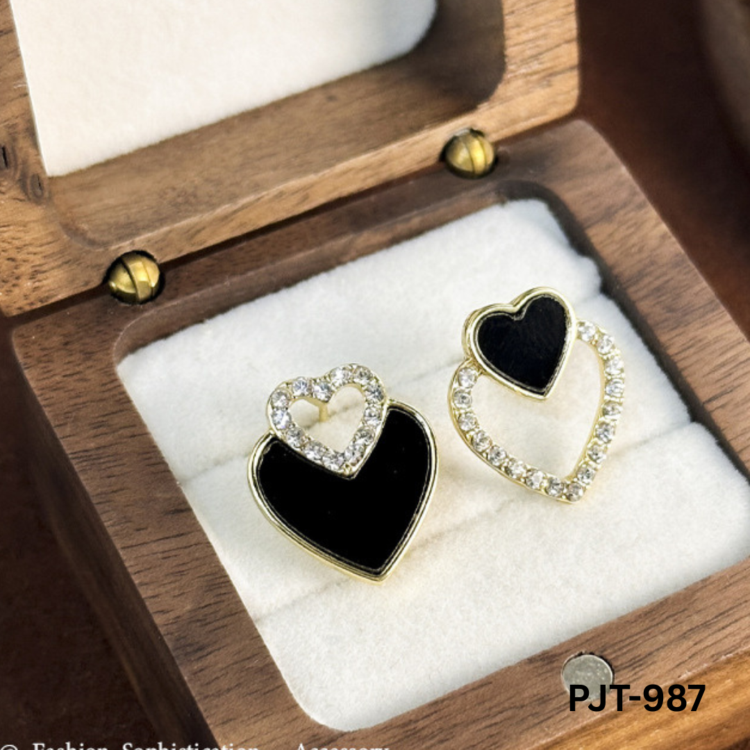 PJT-987 - Black Heart - Earrings - BSM WHOLESALE