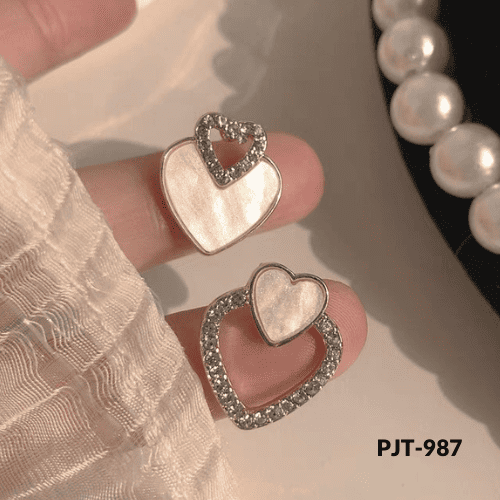 PJT-987 Korean Heart Shape Zircon Earings By BSM - BSM WHOLESALE