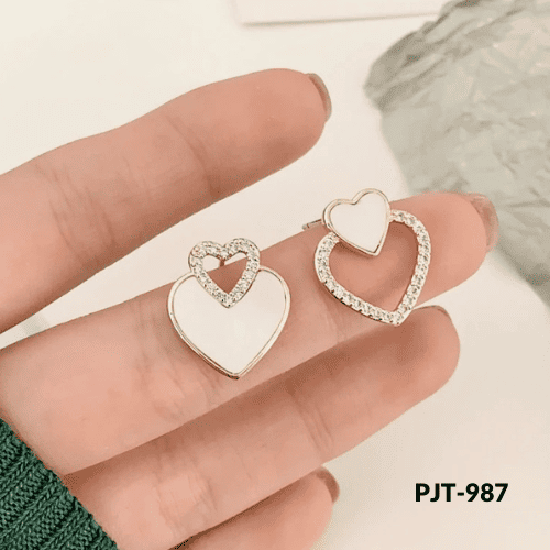 PJT-987 Korean Heart Shape Zircon Earings By BSM - BSM WHOLESALE