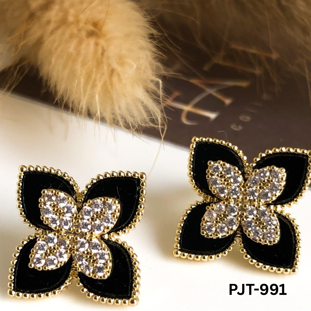PJT-991 - Black Flower - Earrings - BSM WHOLESALE