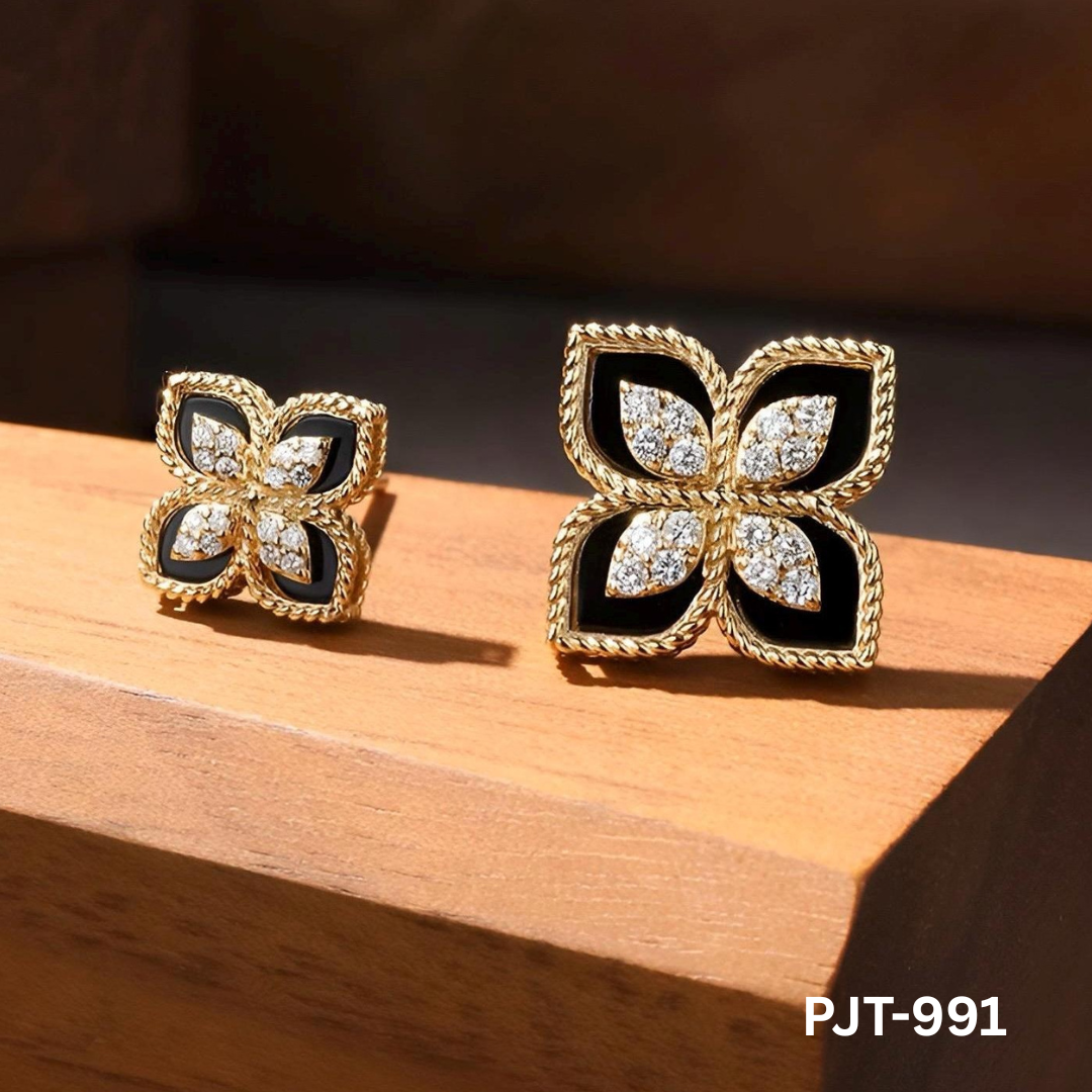 PJT-991 - Black Flower - Earrings - BSM WHOLESALE