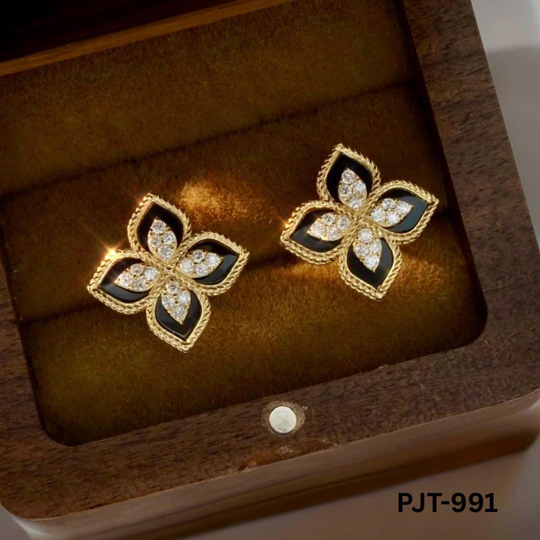PJT-991 - Black Flower - Earrings - BSM WHOLESALE