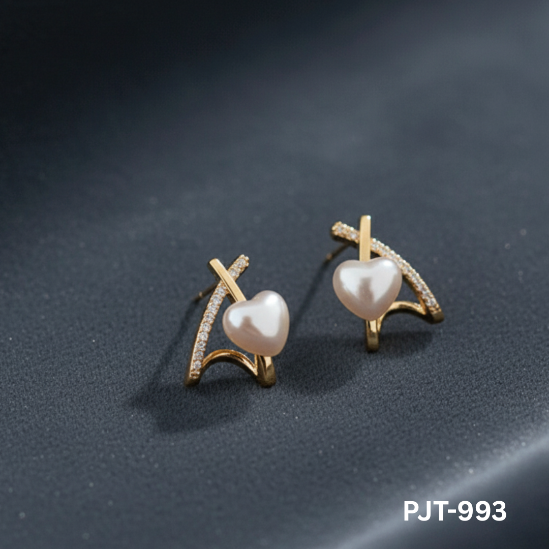 PJT-993 - Golden Cross Heart - Earrings - BSM WHOLESALE