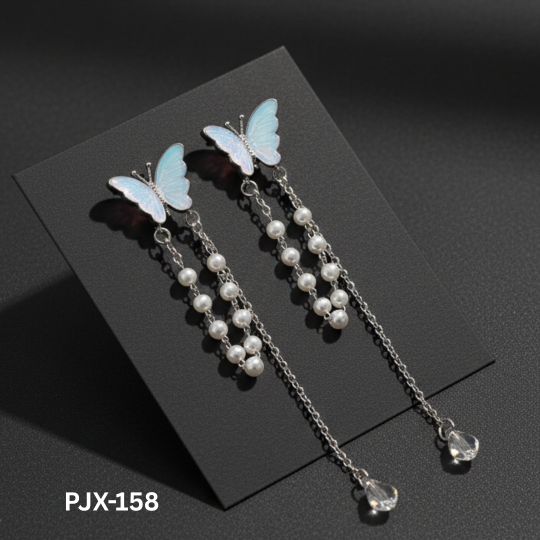 PJX-158 - 925 Butterfly Pearl Tassels - Earrings