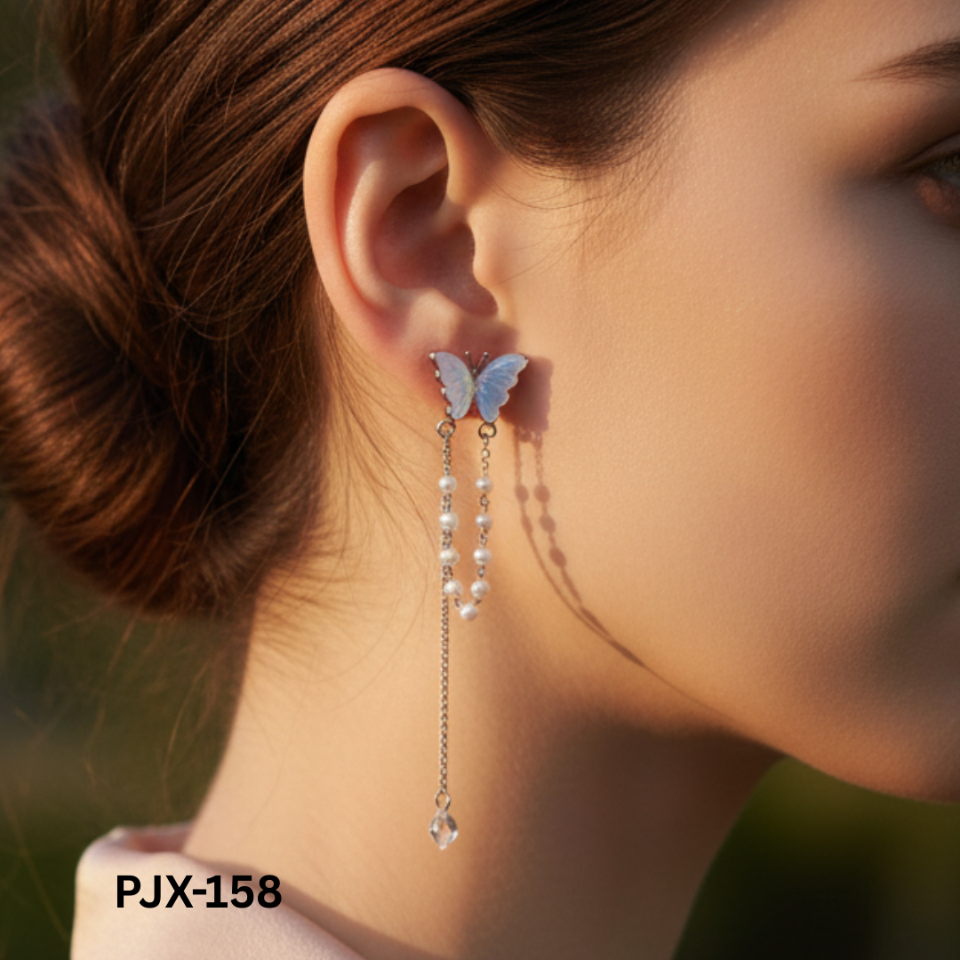 PJX-158 - 925 Butterfly Pearl Tassels - Earrings