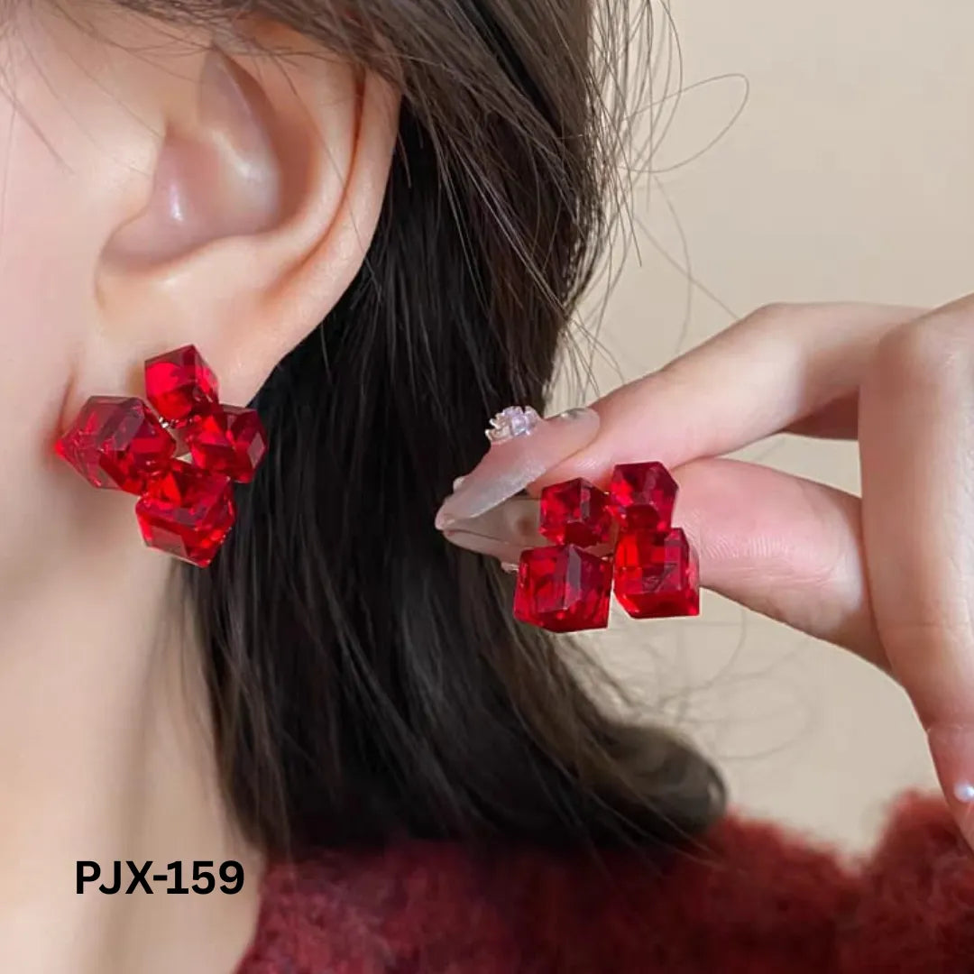 PJX-159 - Red Crystal Sparkling - Earrings
