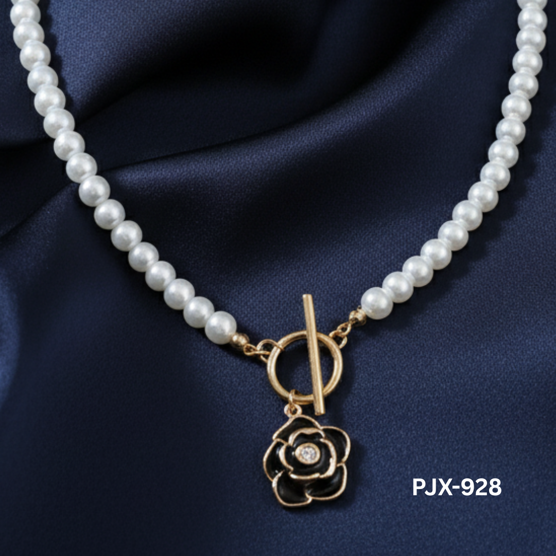 PJX-928 - Black Flower - Necklace - BSM WHOLESALE