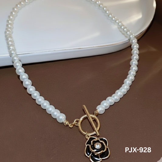 PJX-928 - Black Flower - Necklace - BSM WHOLESALE