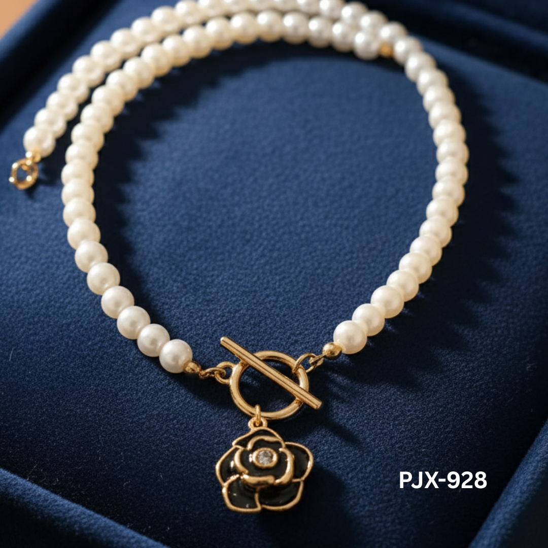 PJX-928 - Black Flower - Necklace - BSM WHOLESALE